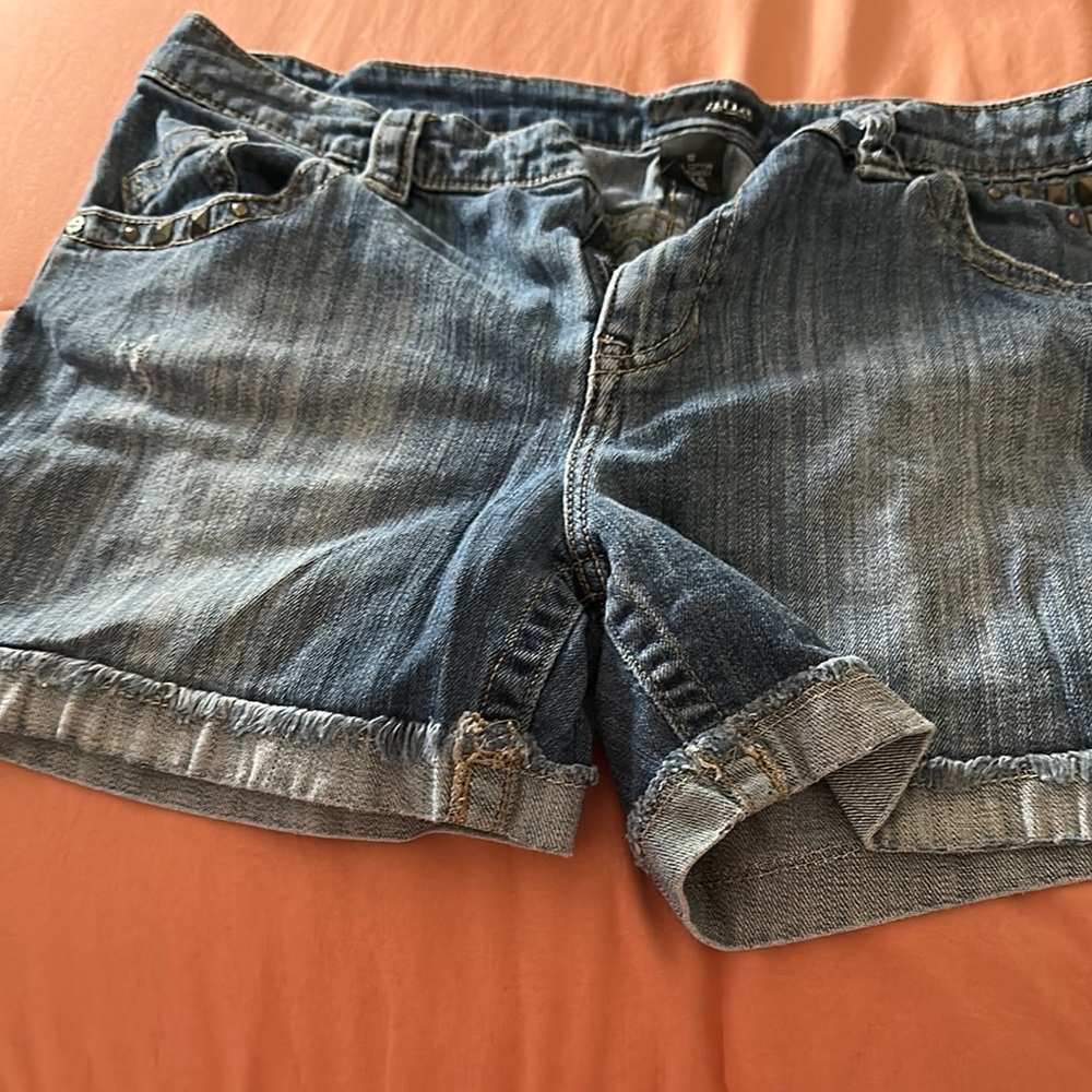a.n.a Blue Jean Shorts with Frayed Hem and Distressed Look